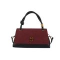 Elegante borsa quadrata bicolore con patta in pelle scamosciata bordeaux e corpo nero - Rosso