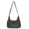 Donkergrijze ruitjes canvas crossbodytas met trekkoordvak en verstelbare schouderriem - Groen