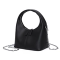 Sac à main croissant noir en cuir souple avec poignée ronde et bandoulière en chaîne - Noir