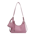 Minimalistische kersenroze hobo tas met lychee textuur en mini portemonnee hanger - Roze