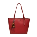 Bolso tote de cuero rojo para mujer con un elegante colgante de borla de cuentas de madera - Rojo