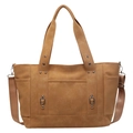 Minimalistische grote camel tote tas met verstelbare schouderriem en metalen gesp - Geelbruin