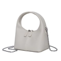 Sac à main minimaliste en cuir blanc crème avec poignée ronde et chaîne argentée - Blanc