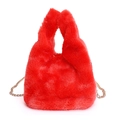 Cute red plush chain shoulder bag with soft faux fur and elegant gold metal strap - Red