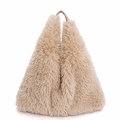 Minimalistische beige Plüschtasche mit weichem Kunstpelz und Ledergriff für Damen - Khaki