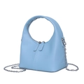Minimalist light blue leather crossbody bag with curved handle and silver chain strap - Blue