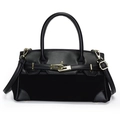 Borsa minimalista stile Kelly in pelle nera opaca con finiture in metallo dorato - Nero