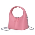 Pink minimalist handbag with round handle and silver chain strap for women fashion - Pink