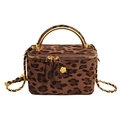 Mini sac boîte à imprimé léopard avec poignée métallique et bandoulière pour femmes - Grand / Marron