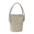 Woven straw bucket bag in beige with cream leather handles for casual summer style - Off White