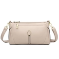 Sac bandoulière élégant en cuir grainé beige pour femme avec accents métalliques dorés - Blanc