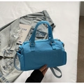 Borsa Boston a quadretti blu con doppi manici e tracolla regolabile rimovibile - Blu