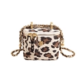 Mini-Umhängetasche mit Leopardenmuster, goldener Kette und Vintage-Beschlägen - Klein / Gebrochenes Weiß