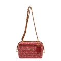Sac boîte en tweed rose avec bandoulière chaîne dorée et logo fleur pour femme - Grand / Rouge
