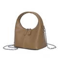 Minimalist camel trapezoid handbag with silver chain strap and circular top handle - Khaki