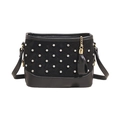 Chic black quilted crossbody bag with silver studs and elegant gold tassel charm detail - Black