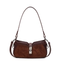 Retro braune Baguette-Tasche mit gestepptem Wildleder und Metall-Drehverschluss - Braun