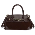 Borsa marrone tipo Kelly in pelle con chiusura girevole dorata e tracolla rimovibile - Marrone