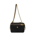 Sac boîte noir en bouclé avec bandoulière chaîne dorée et emblème floral chic - Grand / Noir