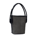 Minimalist bucket bag with grey woven texture and black leather double handles - Black