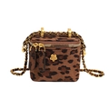 Mini-Box-Tasche mit Leopardenmuster, goldener Blume und geflochtenem Kettenriemen - Klein / Braun