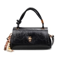 Fashionable black faux leather handbag with knot handle and ethnic bead decoration - No Pendant / Black