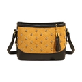 Borsa a tracolla in camoscio giallo e pelle nera con strass e nappa decorativa - Giallo