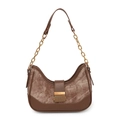 Retro contrast stitching underarm bag with leather and gold chain strap on white background - Brown