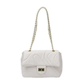 Cream white underarm bag with wave-quilted pattern and gold chain strap and lock - Off White