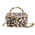 Mini sac boîte à motif léopard avec fermoir fleur dorée et poignée en métal chic - Grand / Blanc Cassé