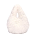 Elegante bolso de mano de piel sintética blanca con textura de felpa y estilo de hombro - Blanco