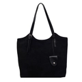 Minimalist black suede tote bag with large capacity and adjustable strap for commuting - Black