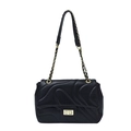 Classic black quilted shoulder bag with wave pattern and gold chain strap - Black