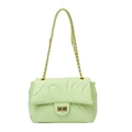 Pale green quilted baguette bag with gold chain strap and metallic twist lock - Green