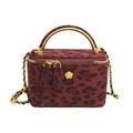 Mini sac boîte à imprimé léopard rouge foncé avec fleur dorée et bandoulière chaîne - Grand / Rouge