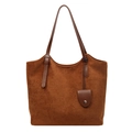 Vintage brown suede tote bag with leather strap and metal buckle for women - Brown