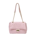 Bolso bandolera rosa acolchado con costuras de ondas y correa de cadena dorada - Rosa