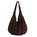 Retro leopard print large hobo shoulder bag with soft canvas texture and spacious design - Brown Leopard