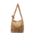 Faux rabbit fur leopard print crossbody bag with spacious bucket style design - Yellow Leopard Print