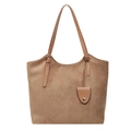 Vintage large capacity tote bag in dark brown suede texture with adjustable strap - Khaki