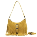 Mustard yellow suede hobo bag with fringe detail and adjustable shoulder strap - Yellow