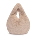 Beige faux fur hobo bag with a minimalist plush texture and soft teardrop silhouette - Light Khaki