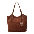 Vintage brown suede tote bag with leather handles and metallic buckle for daily commuting - Brown