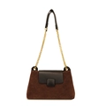 Bolso bandolera acolchado marrón con cadena dorada y detalle de solapa de cuero negro - Marrón