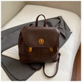 Retro dark brown large capacity backpack with golden twist lock and leather texture - Brown