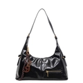 Zwarte hobo-tas van glanzend lakleer met ritszak en een decoratieve trendy bedel - Zwart zonder Hanger