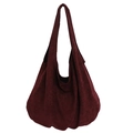 Large burgundy suede hobo bag with spacious interior and minimalist shoulder strap design - Red