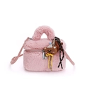 Pink plush crossbody handbag with cute bear pendant and teddy fur texture for girls - Light Pink (With Pendant)