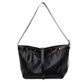 Grand sac cabas noir en cuir huilé avec surpiqûres blanches et détails métalliques - Noir