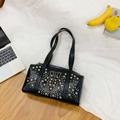 Chic black faux leather underarm bag with decorative silver studs and dual straps - Black